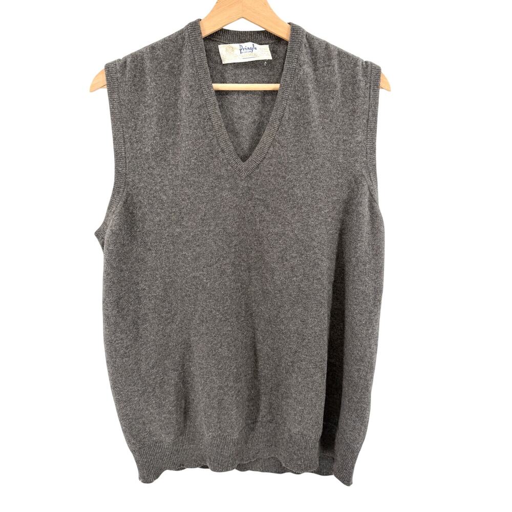 Vintage 80s Pringle of Scotland Grey Cashmere V-Neck Sweater Vest